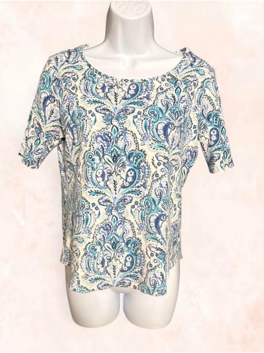 Croft & Barrow Coastal Aesthetic Paisley Short Sleeve Summer Top Women’s Small